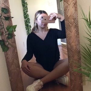 Black, long sleeve V-neck (light weight) with hood